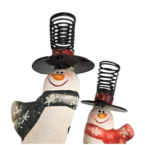 Vintage Ceramic Gourd Shaped Whimsical Cuddling Snowman Duo with Top Hats HTF - Picture 5 of 6